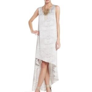 BCBGMAXAZRIA bcbg gray reptile sleeveless Avery satin asymmetrical maxi dress